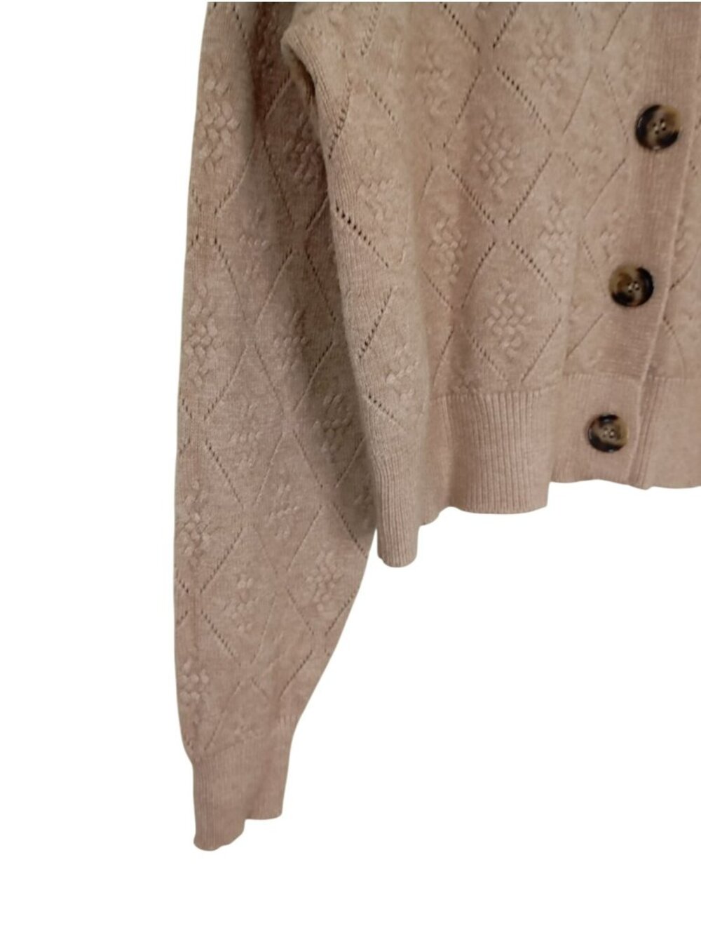 Cyrus Beige Diamond Knit Button-Front Cardigan Sweater Size L - Picture 5 of 10
